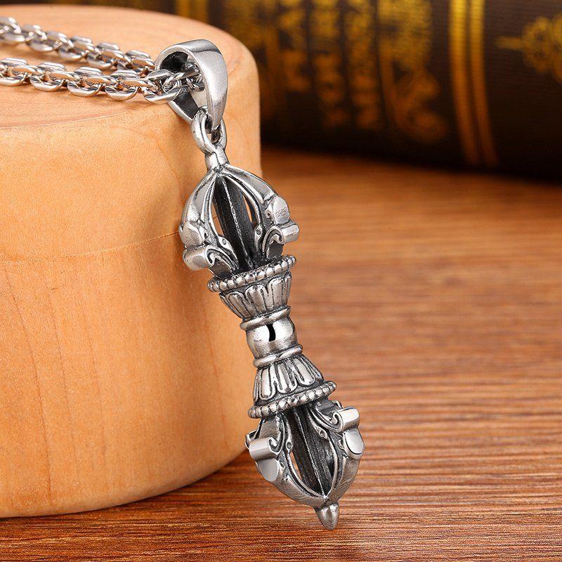 Collier pendentif rétro en forme de tige de diamant pour homme, pendentif talisman personnalisé pour tueur de démons