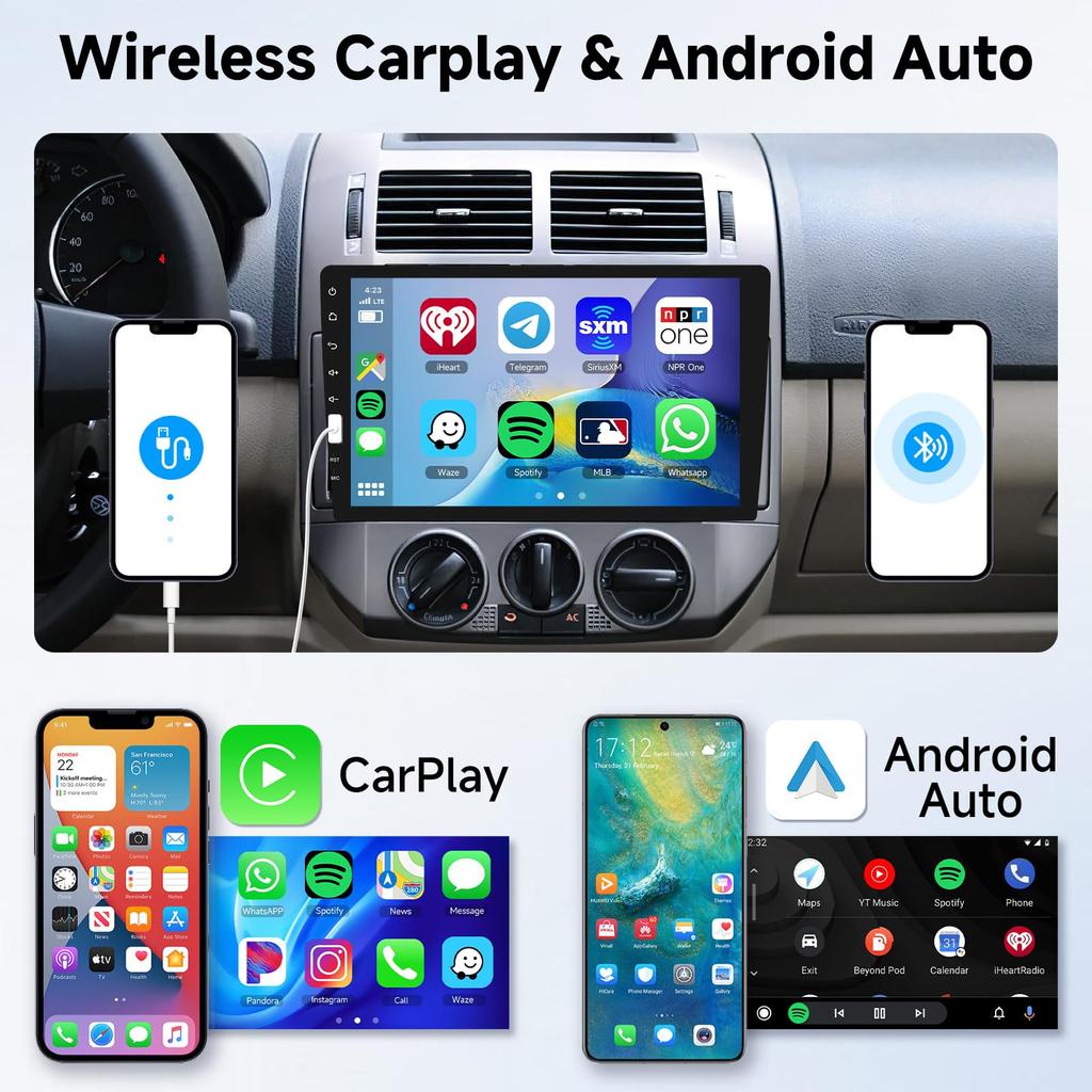 Hodozzy 1Din 9 Inch Touch Screen 1 Din Car Radio Wireless Carplay and Android Auto Car Stereo Single Din Support Bluetooth Handsfree Mirrorlink USB FM