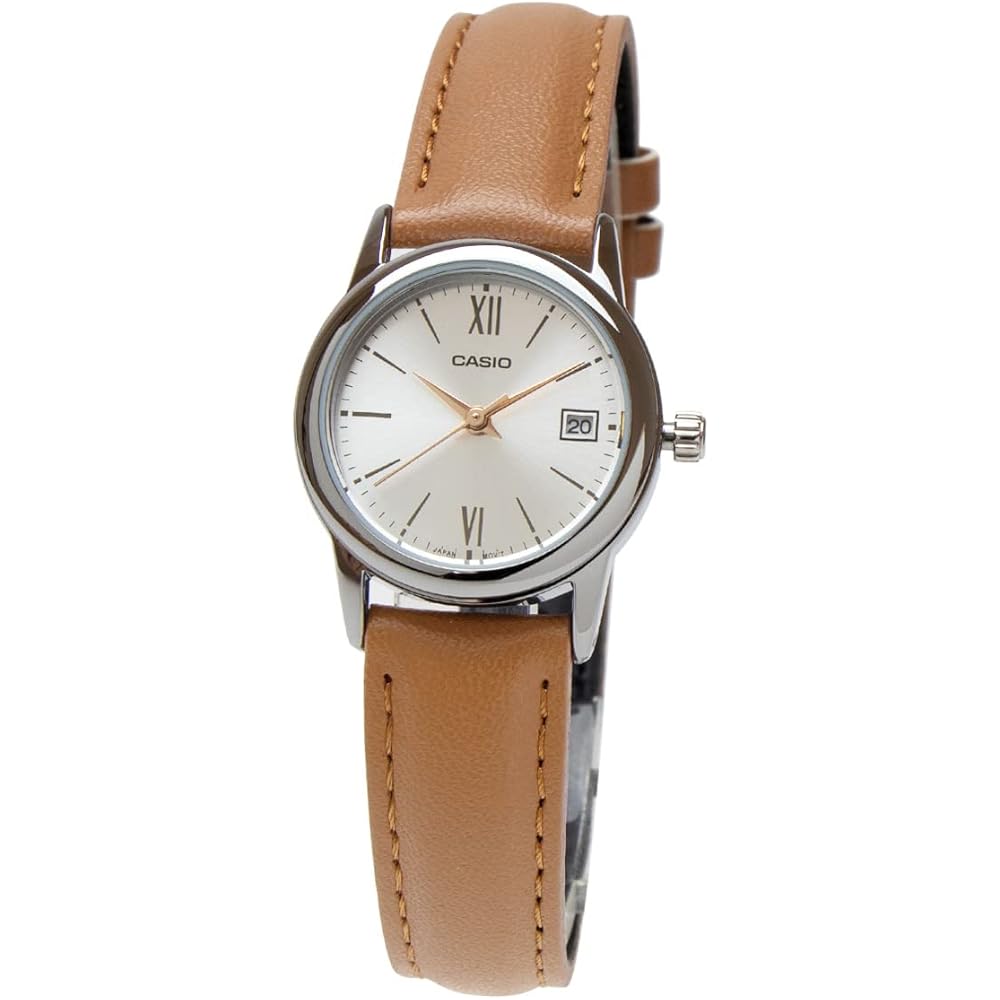 

Casio LTP-V002 Simple Analog Watch Calendar Leather Strap Brown Retro Mini Business Watch Japan Movement