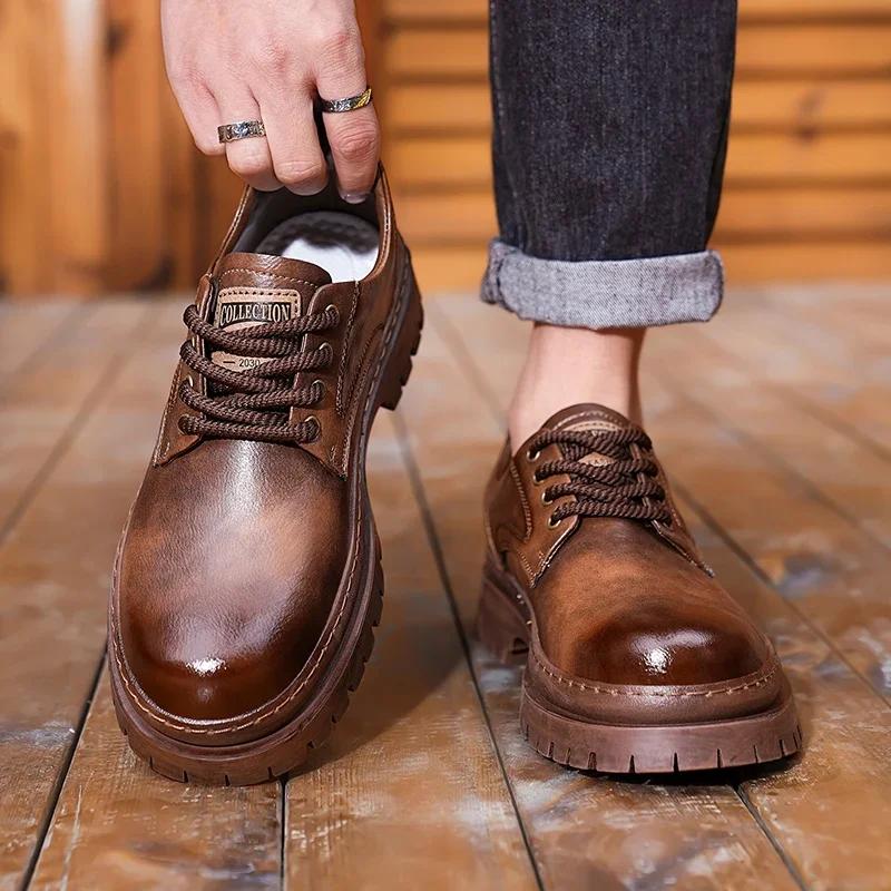 High Quality 2024 Men Casual Leather Business Tooling Shoes Comfy Thick Bottom Italian Male Shoes Antiskid Outdoor Oxford Shoes