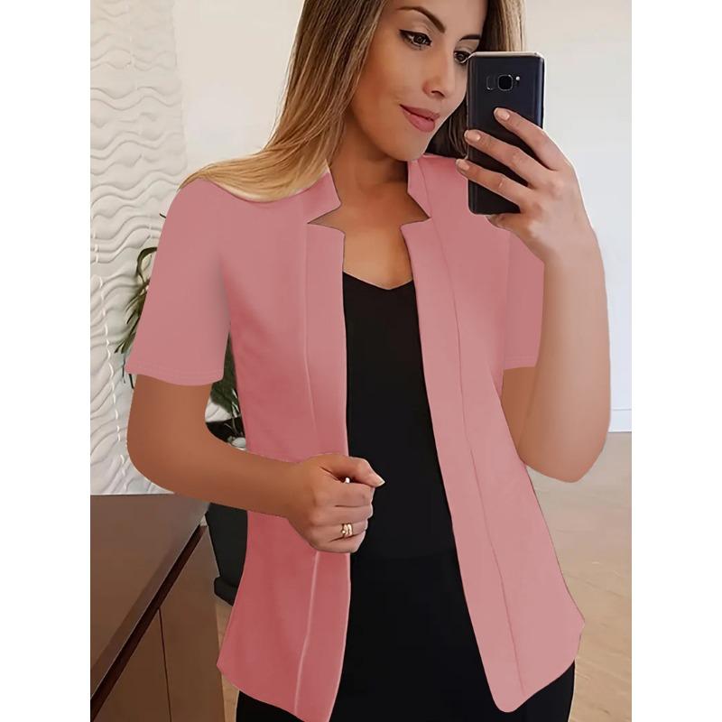 Women S Solid Color Short Sleeve Blazer Casual Office Jacket