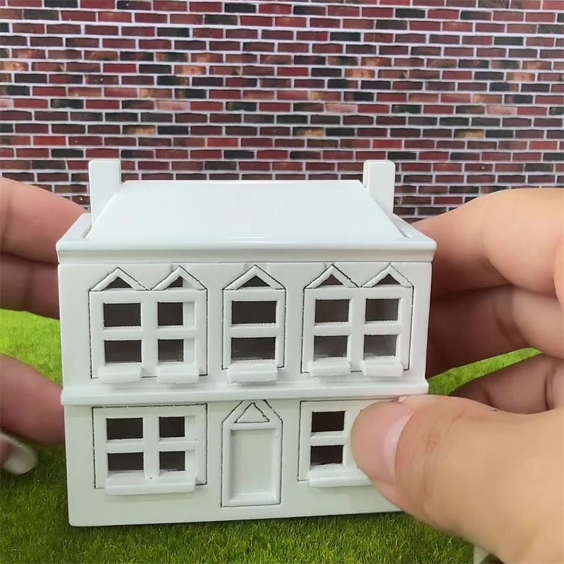 1:12 Dollhouse Miniatures White Wooden Villa Small House Model Doll House Decor Micro Landscape Ornaments Pretend Play Toys Diy