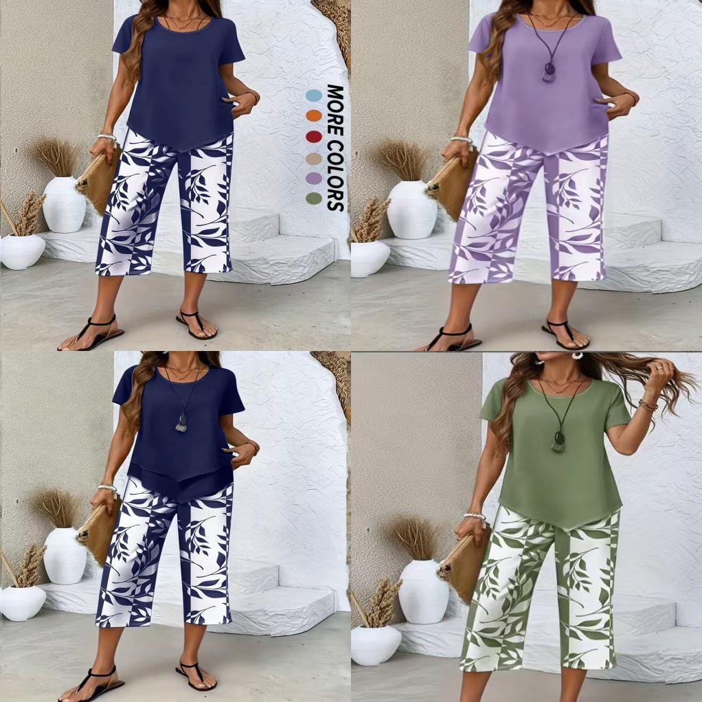 Geometric Pattern T Shirt Set With Stretch Polyester For Casual Summer Womens Fashion