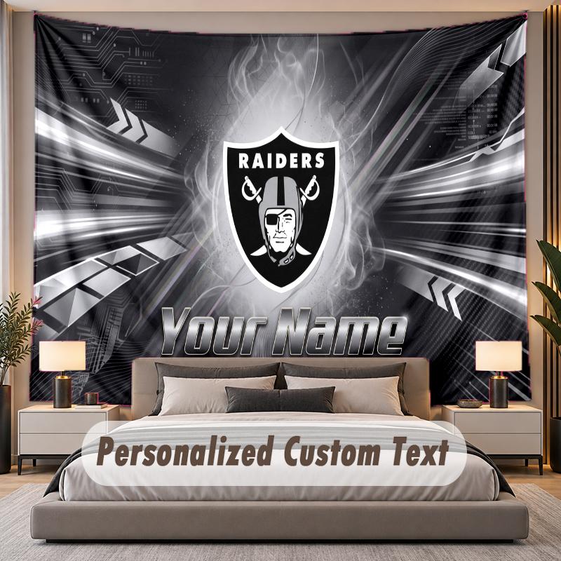 Custom Name Text Tapestry Las Vegas Raiders Personalized Polyester Wall Tapestry For Bedroom And Room