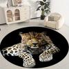 Black background with leopard Flannel-printed round floor mats are slip-resistant Suitable living room terrace garden carpets