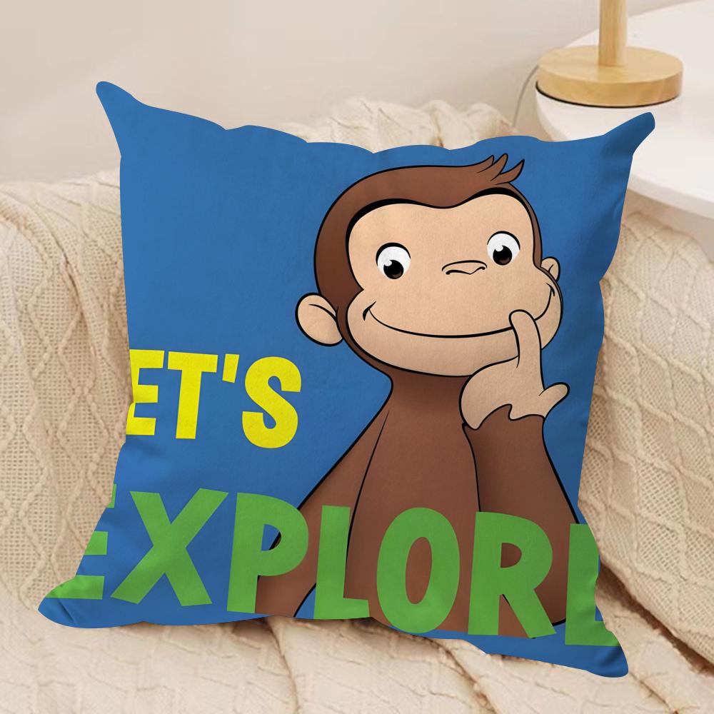 GeorgeThe Curious Monkey Cushion Cover Soft Plush Fabric DoubleSided Printed Sofa Cushion Cover for All Seasons Home Decor Gift