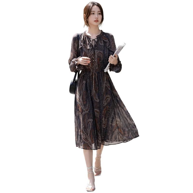 Demana Elegant Chiffon Print Midi Dress