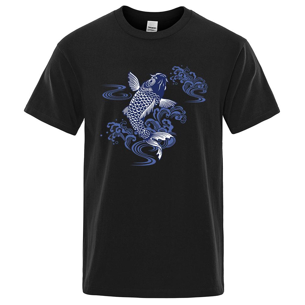 Cyprinus Carpio Haematopterus Koi Man Tshirts Casual Cotton Male Short Sleeve Breathable Oversize Tops Clothes
