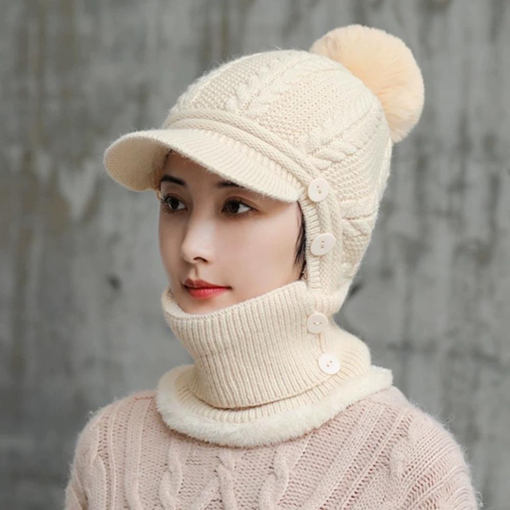 Warm Thickened Women's Hat Windproof Fleece Lined Winter Knit Hat Ear Protection Balaclava Cap Winter