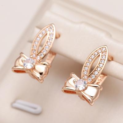 Bowknot Natural Zircon Dangle Earings For Women Fashion Lovely  Rose Gold Color Bridal Earrings Fine Jewelry