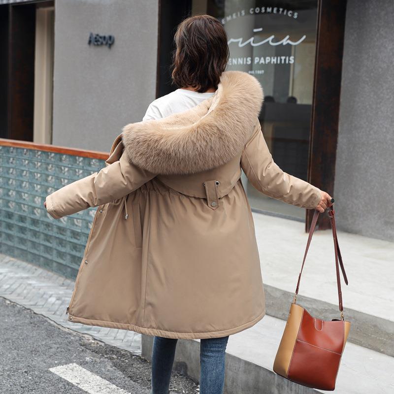 European & American Women's Mid-Length Fur Collar Cotton Jacket