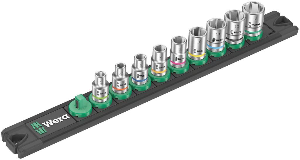WERA Drive Socket Wrench Set with Storage Set 005400 1/4" Rail, 9-Piece 5-13,