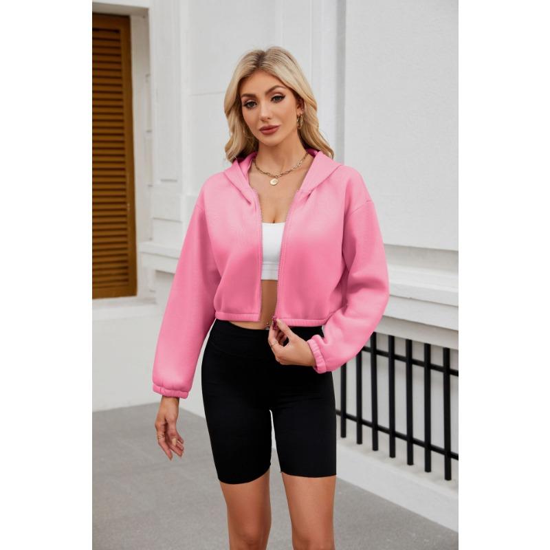 Осенне-зимняя женская модная однотонная короткая толстовка с капюшоном и завязками — фото 8