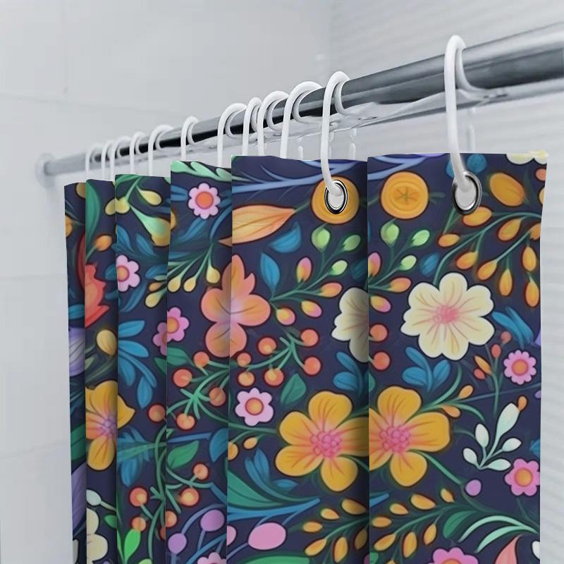 Colorful Floral Shower Curtain Waterproof Fabric Decorative Bath Accessories Set For Home Bathroom Various Sizes Available