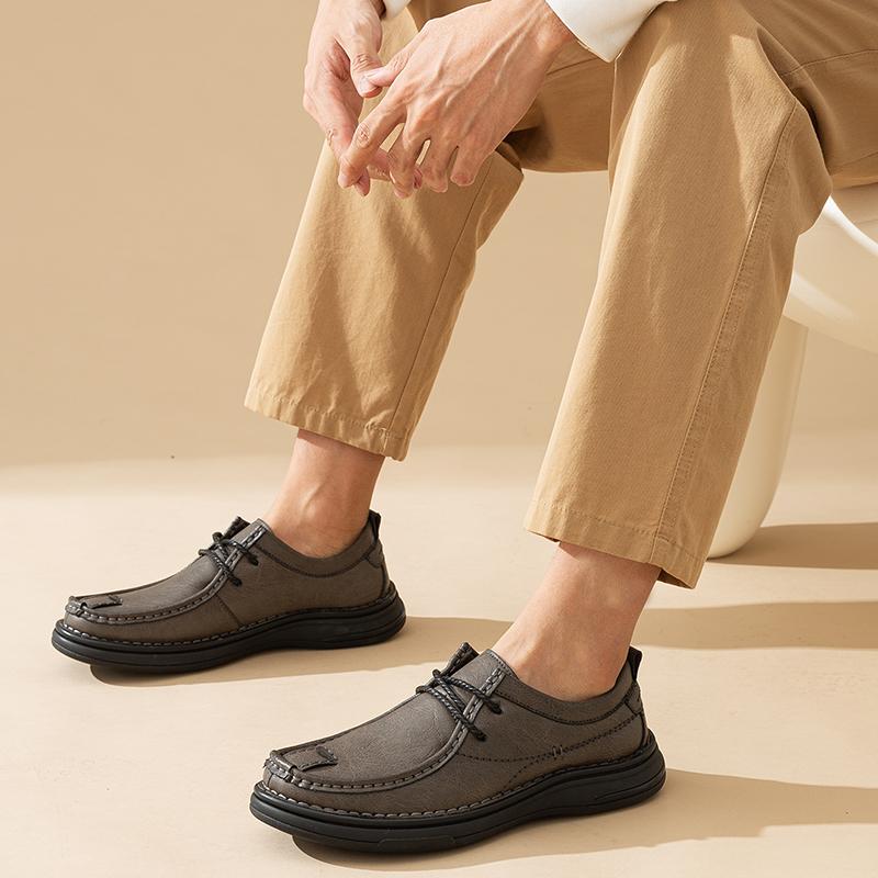 British Style Designer Soft Bottom Flats Fashion Handmade Mens Casual Leather Lace-Up Business Dress Shoes Office Walking Shoes