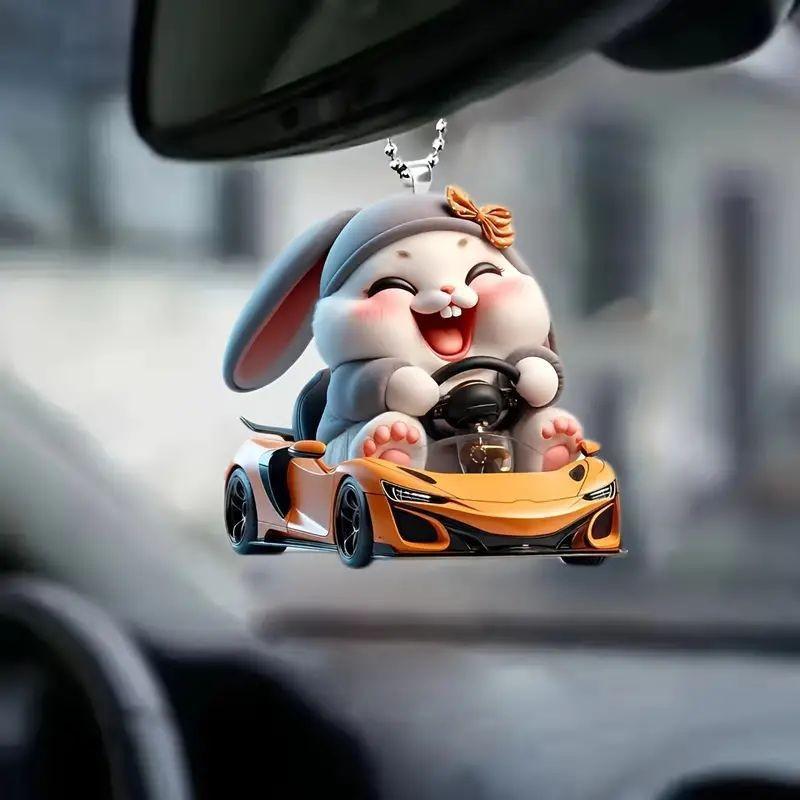 Charming Cartoon Acrylic Animal Pendant For Stylish Electric Vehicle Interior Decor