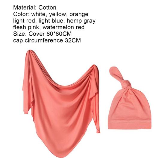 2 sztuk / zestaw chusta do spania dla dziecka jednokolorowa przyjazna dla skóry bawełna noworodka przewijać koc zestaw czapek na akcesoria dla niemowląt