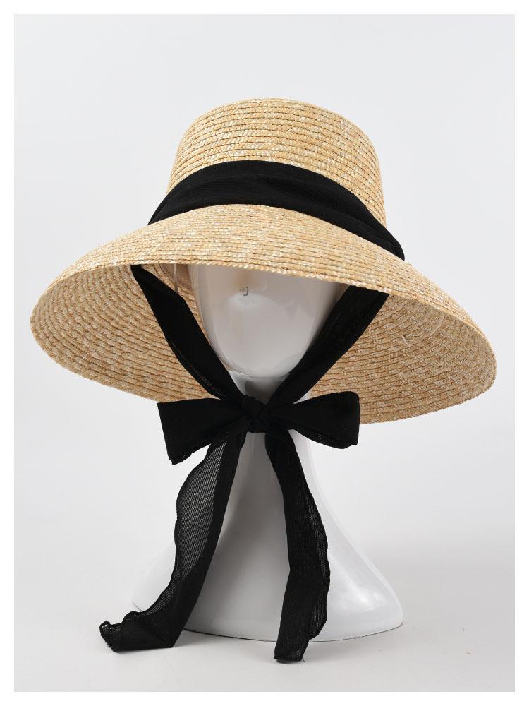 2025 Summer New French Strap Natural Wheat Straw Hat for Women Seaside Vacation Big Eaves Sunshade Sun Hat Female Modeling Hat