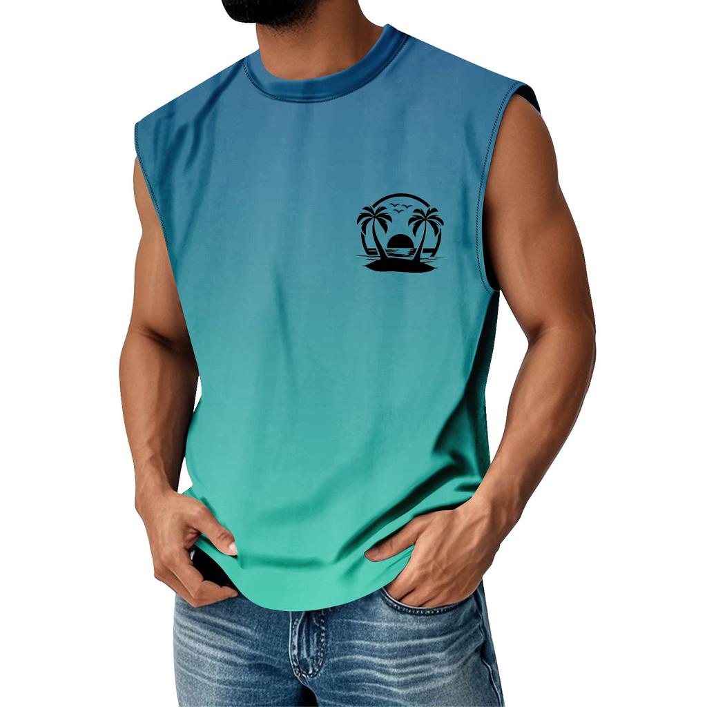 Men's Summer Print Round Neck Gradient Sports Casual Sleeveless Vest