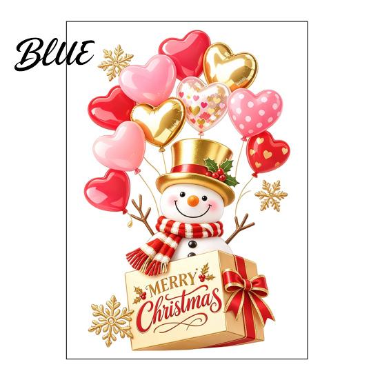 Christmas Atmosphere Decors Snowman Window Cling with Heart Shaped Balloon and Gift Box Design Removable Static Glass Sticker Home Decorations