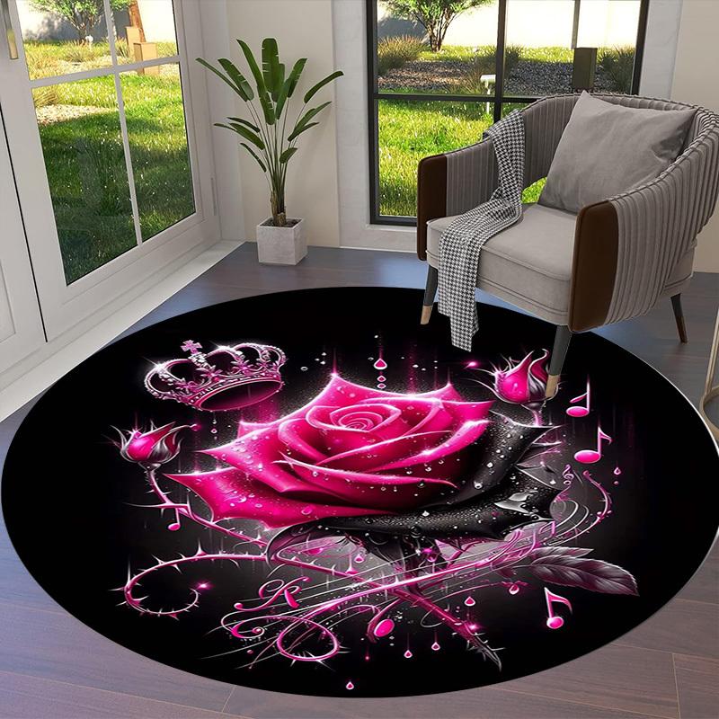 1pc Office Carpet Chair Mats Glamorous Pink Rose with Crown Perfect for Decorating Office Chairs, Living Rooms, Or Bedrooms.YDT123