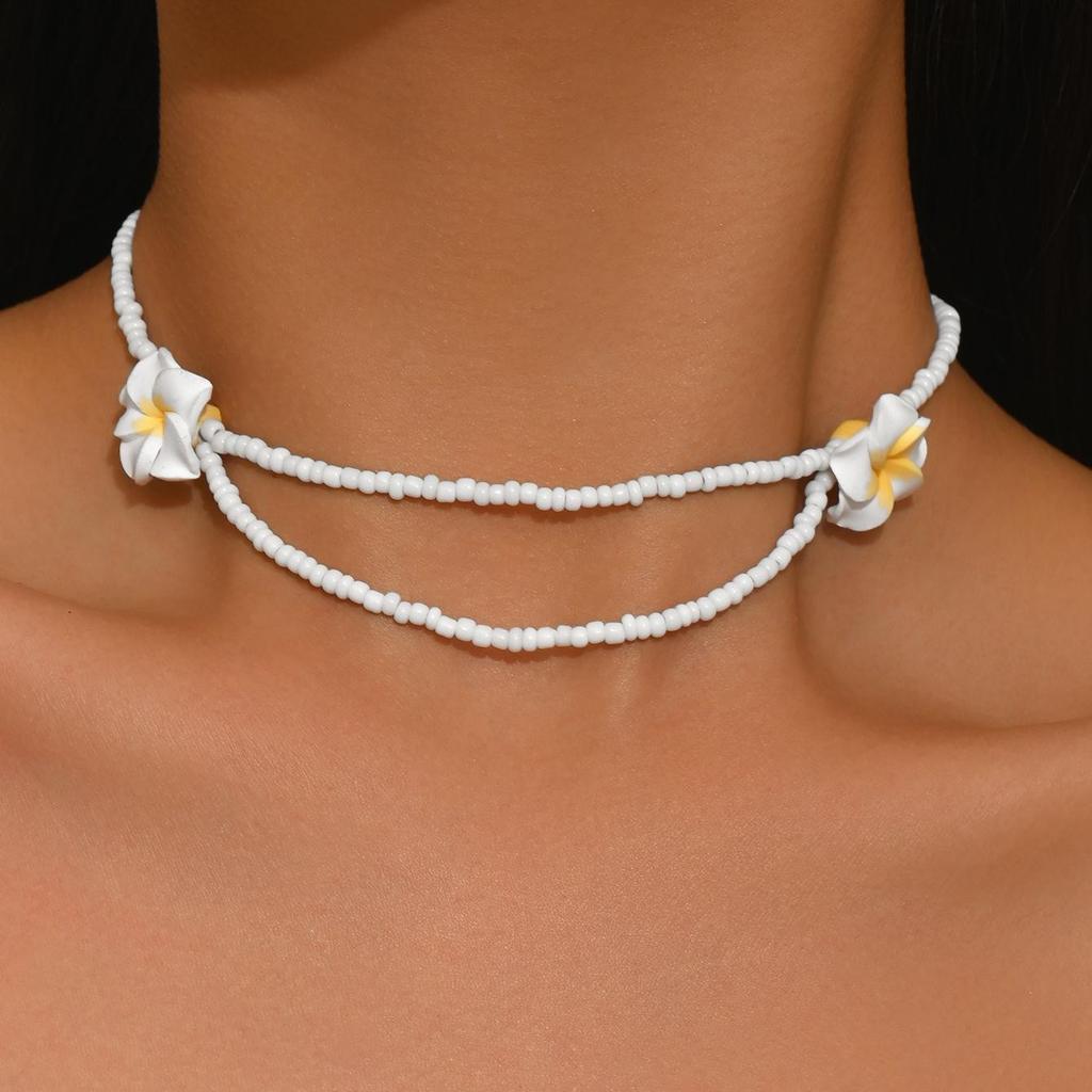 European and American Summer Fashion Necklace, Soft Pottery Flower Shell Bracelet, Woven Adjustment Anklet, Seaside Vacation Jewelry
