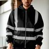 Mens Road Work High VisibilityPullover Long Sleeve Hooded Sweatshirt Tops Blouse