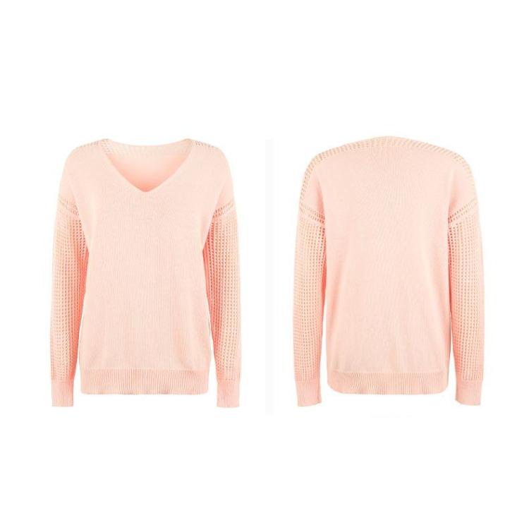 Vintage Solid Color V-Neck Knitwear Sweater Loose Pullover Long Sleeve Top for Autumn Winter