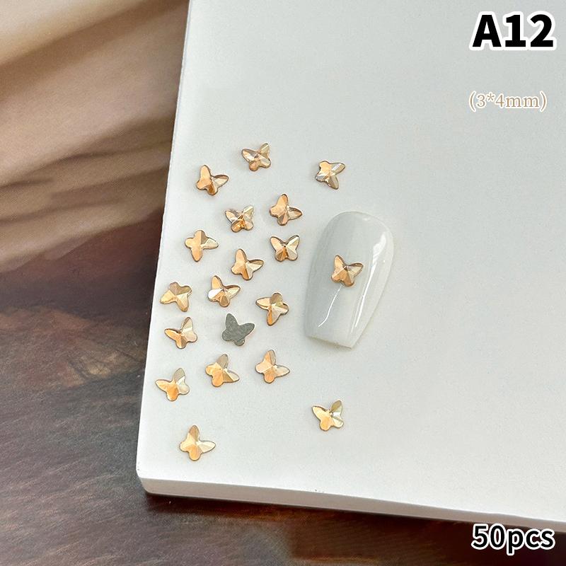 50Pcs Champagne Nail Art Rhinestone 1-6Mm Flatback Glass Crystal Gems Hotfix Nail Diamond Mixed Sizes Nail Charms