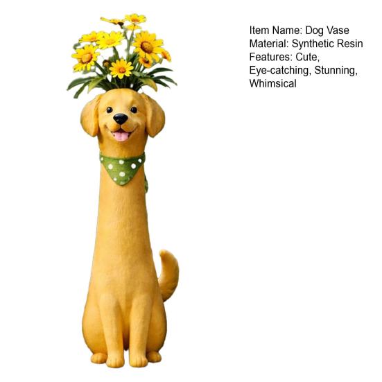 Handcrafted Quirky Dog Vase Whimsical Resin Dog-Shaped Flower Vase for Desk Bookshelf Indoor Outdoor Home Garden Decor