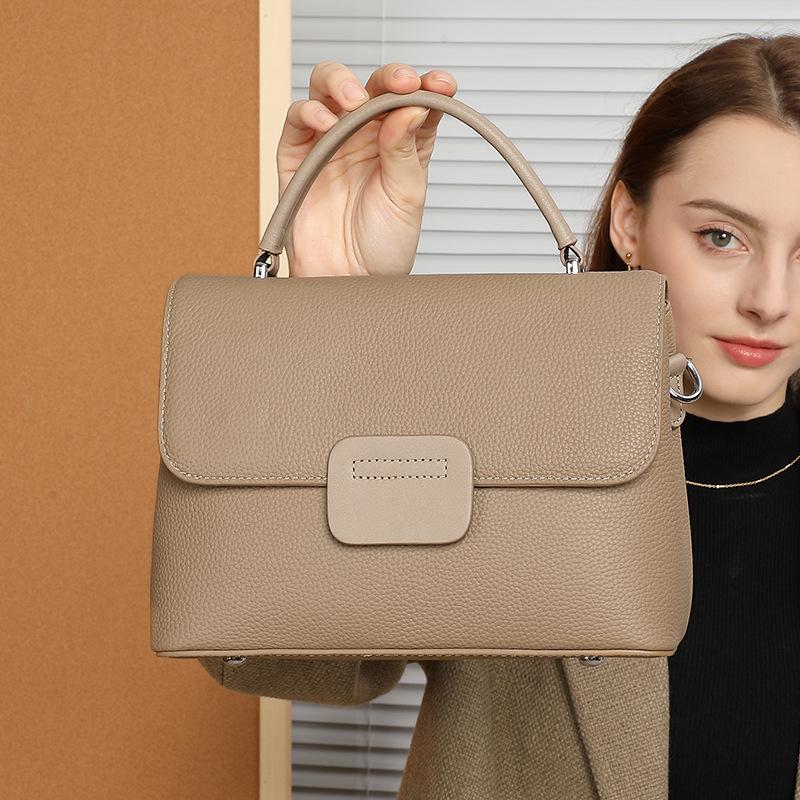 Ladies' Soft Cowhide One-Shoulder Shell Bag with Two Straps - Classic Large Capacity Fashion Accessory