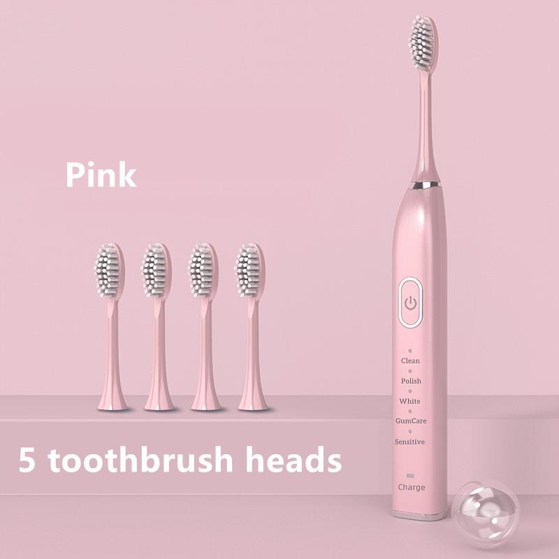 Automatic USB Rechargeable Electric Toothbrush for Adults Good Quality Waterproof Ultrasonic Smart Toothbrush розовый
