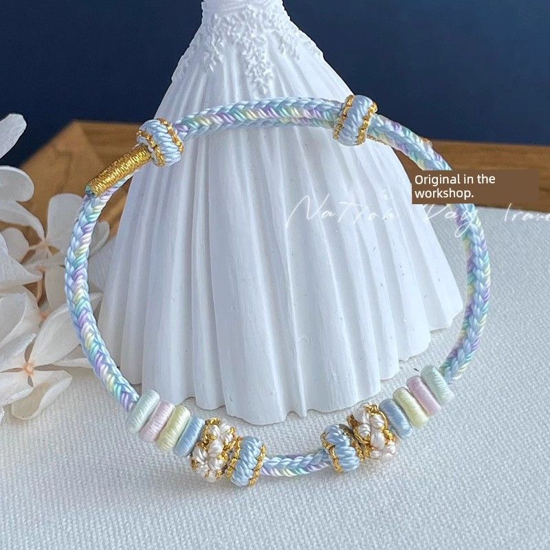 Hand-Woven Peach Blossom Carrying Strap Wearable Gold Lucky Beads Braided Rope Semi-Finished DIY Lucky Red Rope Bracelet for Women