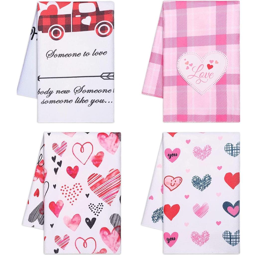 Heart Print Kitchen Towel - Valentine's & Mother's Day Pink Plaid Dish Cloth