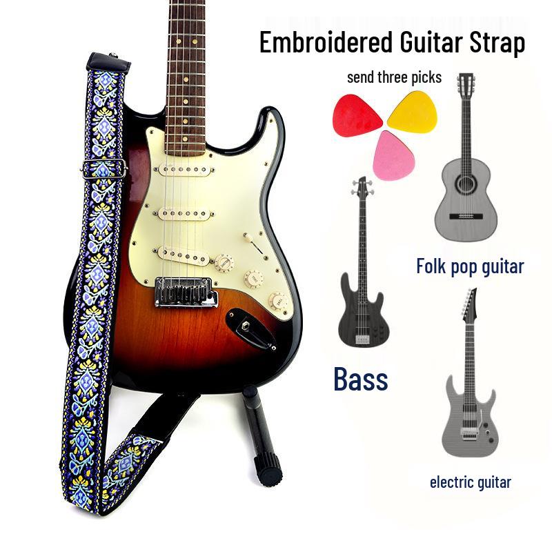 Premium Embroidered Guitar Strap for Acoustic and Electric Guitars