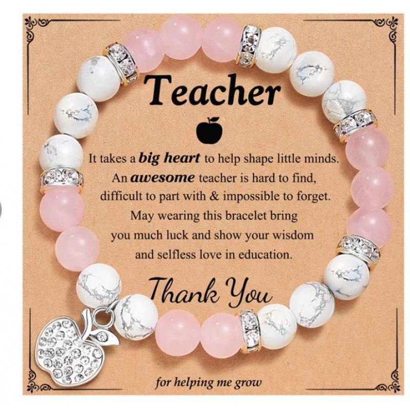 8mm Pink Zebra Stone Bead Bracelet with Gift Card: Perfect Holiday Friendship & Love Gift for Men & Women