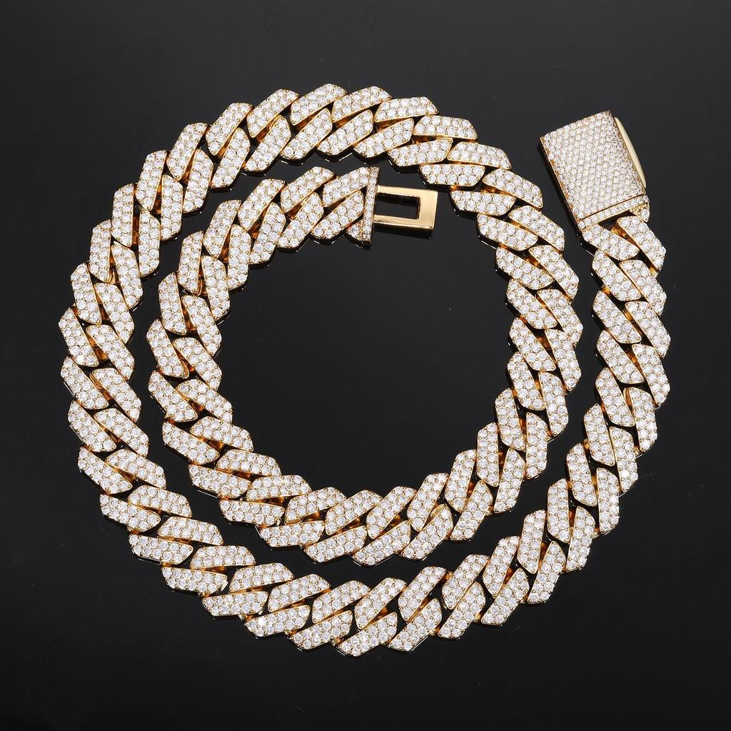 14Mm Rhombus Slightly Inlaid Zircon Fashion Trend Double Row Necklace Men's Bracelet Jewelry Wear Accessories