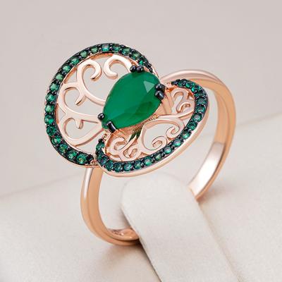 Grüne Natürliche Zirkon Kristall Blume Ringe Für Frauen Roségold Und Schwarze Beschichtung Vintage Täglich Punk Feiner Schmuck