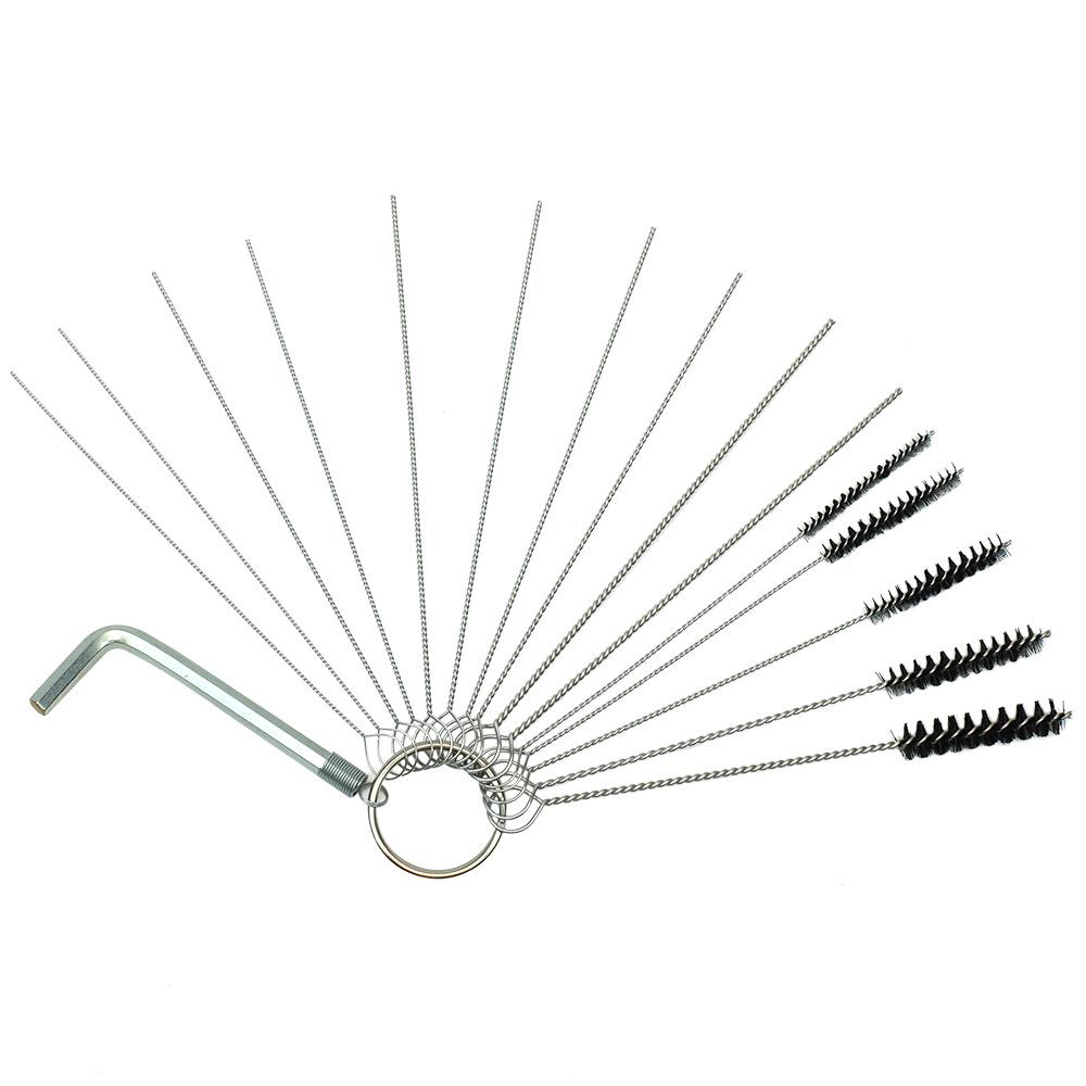 Set di 15 spazzole per la pulizia del getto del carburatore con ugelli per la pulizia della pistola a spruzzo - Aghi in acciaio inossidabile e spazzole in nylon