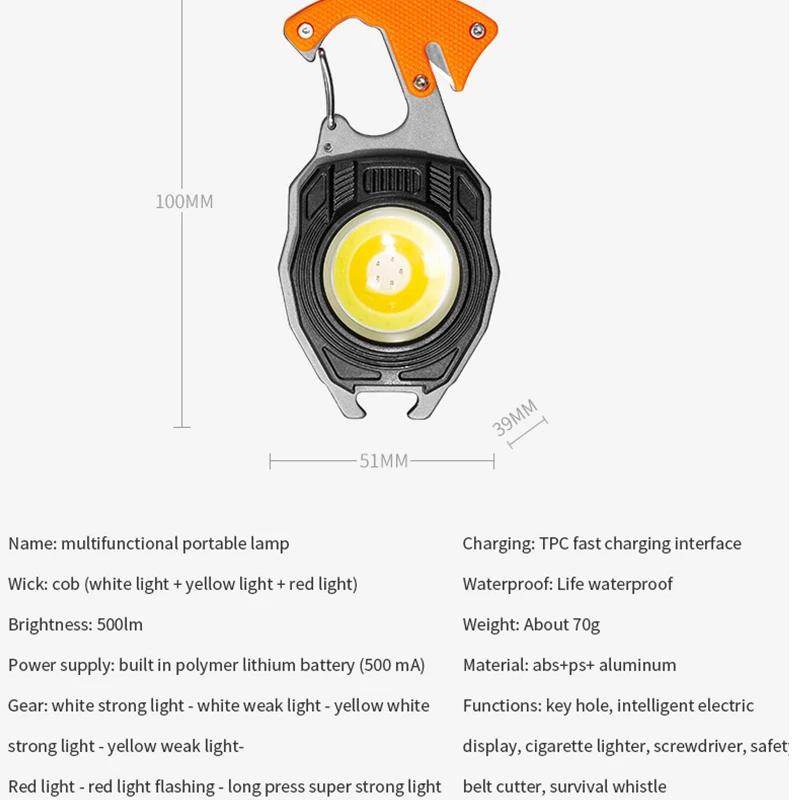 LED Mini Flashlight Portable Pocket Flashlight COB Work Light Keychains Torch USB Rechargeable for Outdoor Camping Fishing Lamp