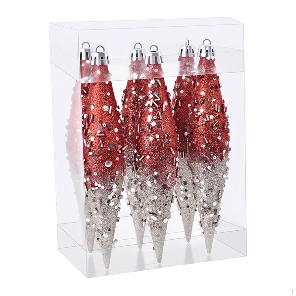 6 Stück Weihnachts-Tropfen Hängeornamente Dekoration Dekorativ Leicht Glitzer