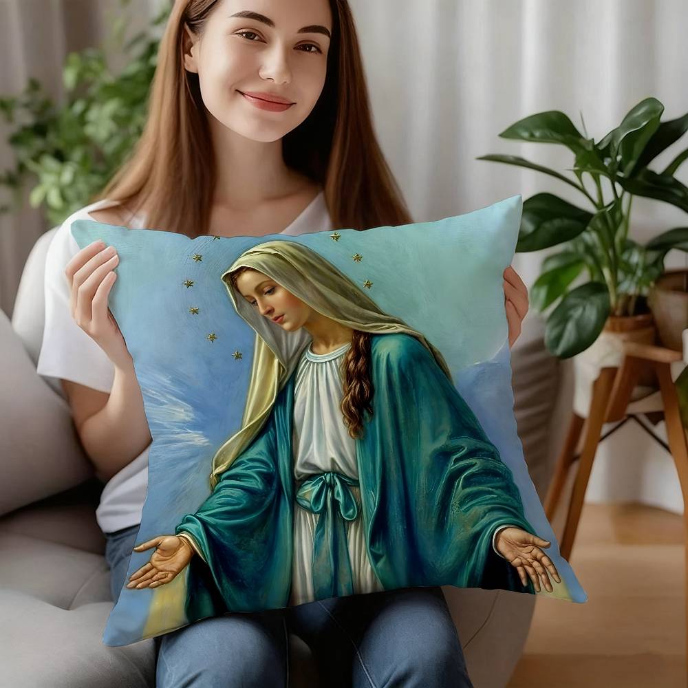 Retro V-Virgin Mary Pillow Case Plush Fabric Soft Pillowcase Double Sided Print Cushion Cover Household Gifts