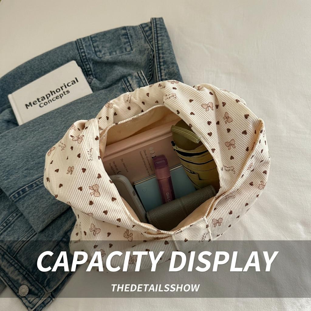 Corduroy Shoulder Bag Women Large Bow Tote Vintage Autumn Winter Underarm Purse Casual Handbag Girls Shopping Bags