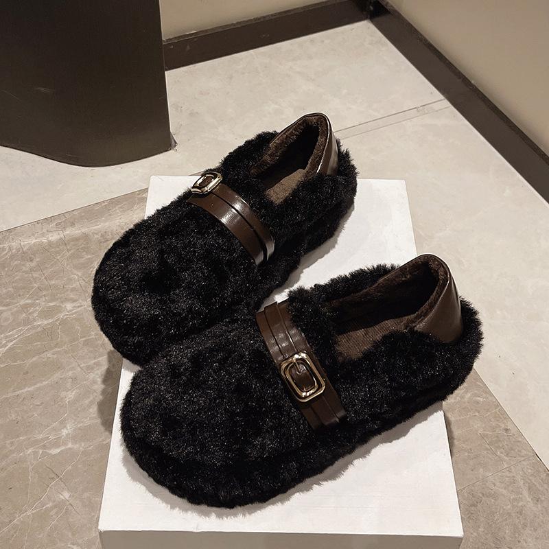 

Туфли Мао Мао женская верхняя одежда 2025 новая осень и зима туфли женские на одной педали бархатные теплые туфли Дуду нежные хлопковые туфли 40