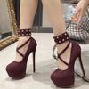 Women High Heel Fashion Metal Rivets Ankle Strap Platform Pumps Sandals Women Wedding Party Sexy Platform Stripper Design Shoes