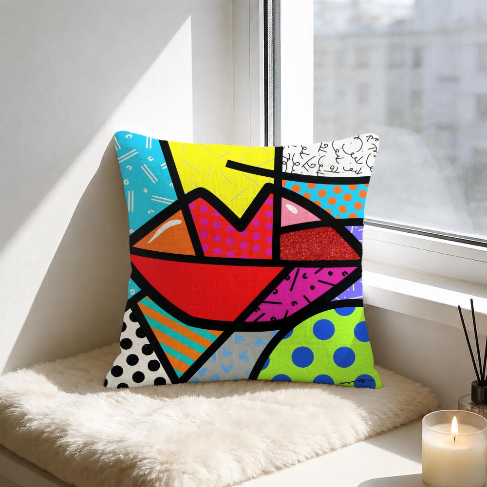 Artist Romero Britto Cushion Cover Natural Linen Pillowcase Set AllinOne Decor for Sofa Bedroom Chair