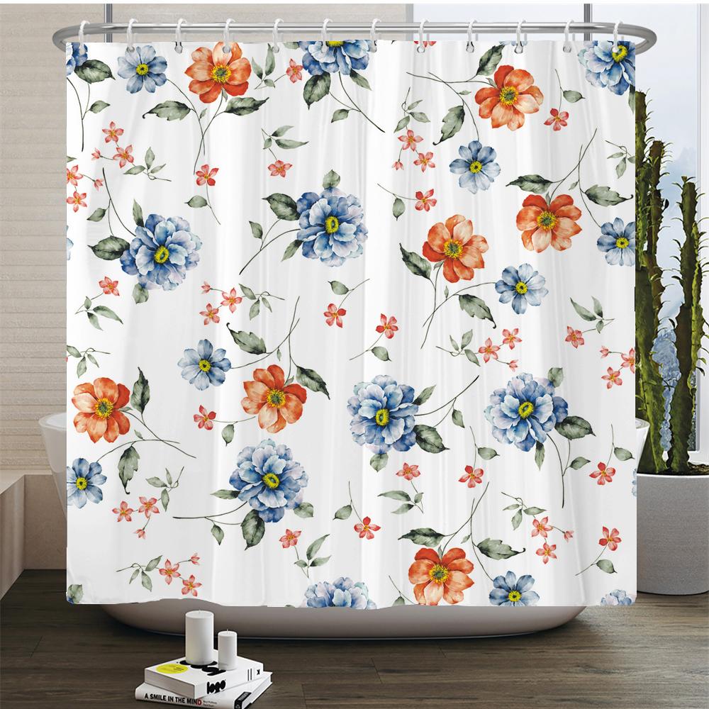 High Quality Colorful Flowers Plant Leaves Shower Curtains Waterproof Bathroom Curtain Bath Curtain With Hooks Shower Curtain