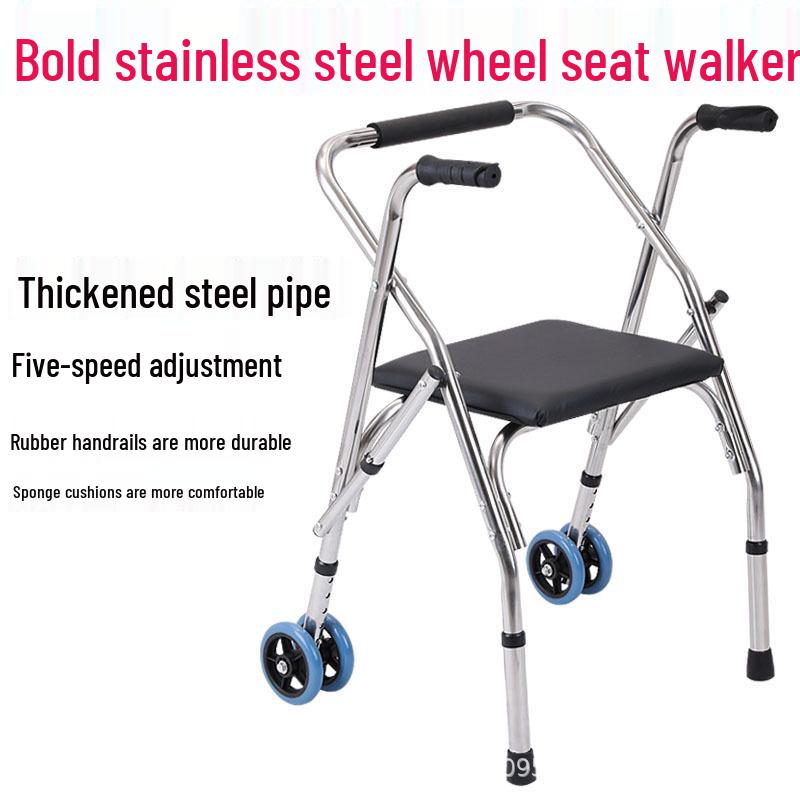 Stainless Steel Rollator Walker with Seat and Wheels - Rehabilitation Support Frame