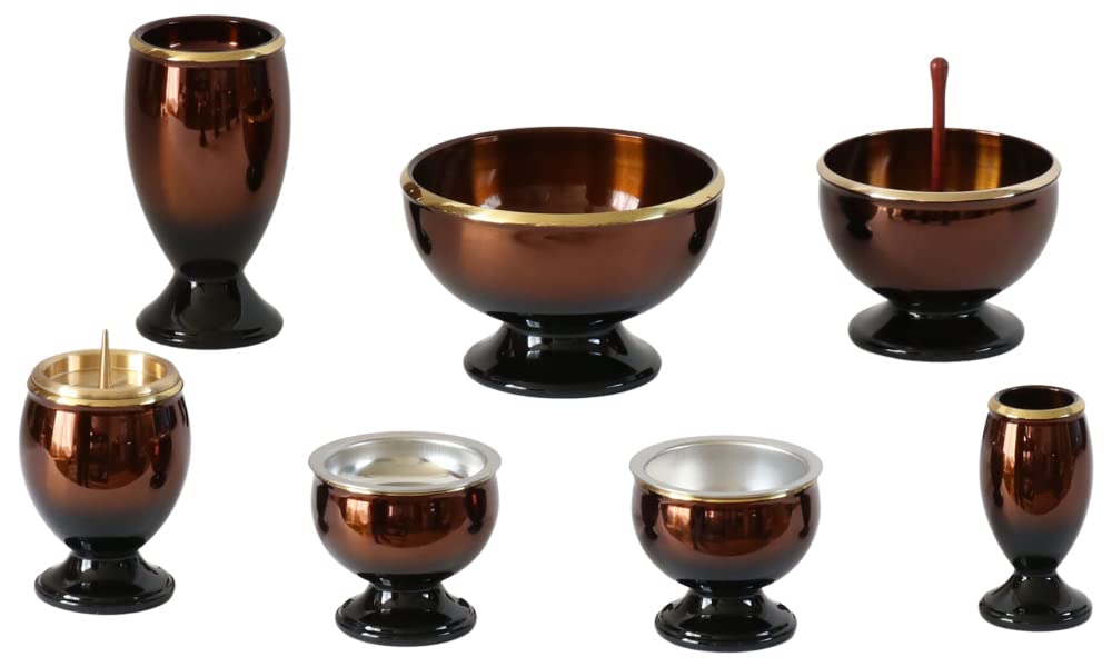 Buddhist altar set inch Buddhist altar set of 6 Ryusei bell Stylish brass bell oak brown [Ryusei 3.0 + 2.3 inch] included,