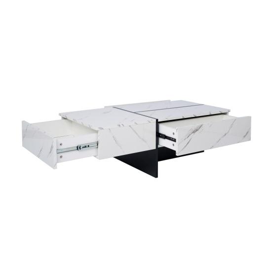 Home High-Gloss Coffee Table Marble Panel with 3 Drawers App Control Colorful Side Light Strip Rectangle Shape LED Tea Furniture